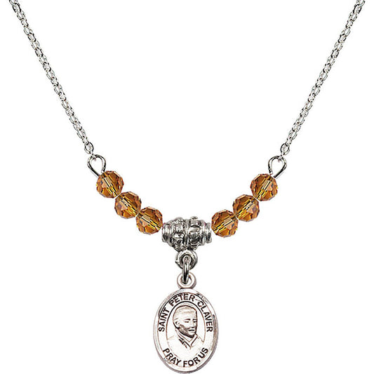 Sterling Silver Saint Peter Claver Birthstone Necklace with Topaz Beads - 9442