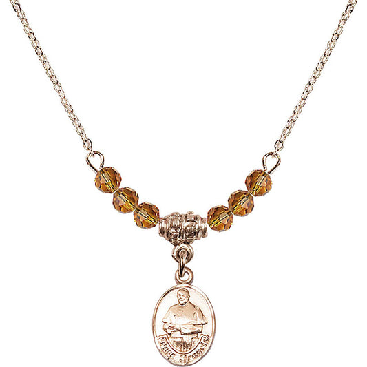 14kt Gold Filled Pope Francis Birthstone Necklace with Topaz Beads - 9451