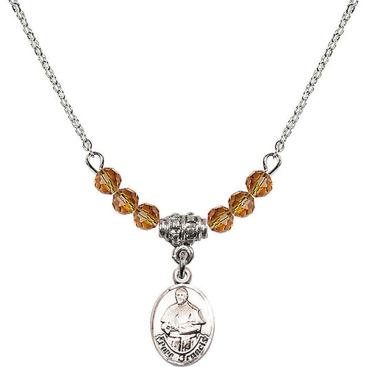 Sterling Silver Pope Francis Birthstone Necklace with Topaz Beads - 9451