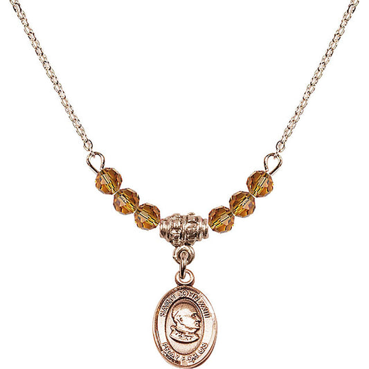 14kt Gold Filled Saint John XXIII Birthstone Necklace with Topaz Beads - 9455