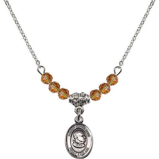 Sterling Silver Saint John XXIII Birthstone Necklace with Topaz Beads - 9455
