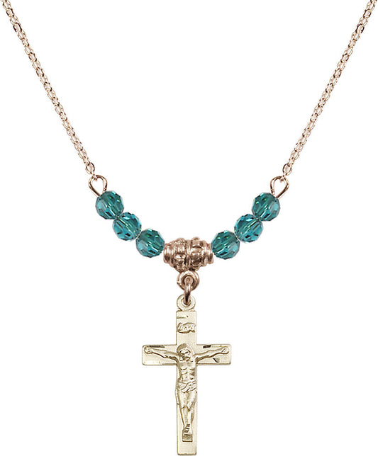 14kt Gold Filled Crucifix Birthstone Necklace with Zircon Beads - 0001