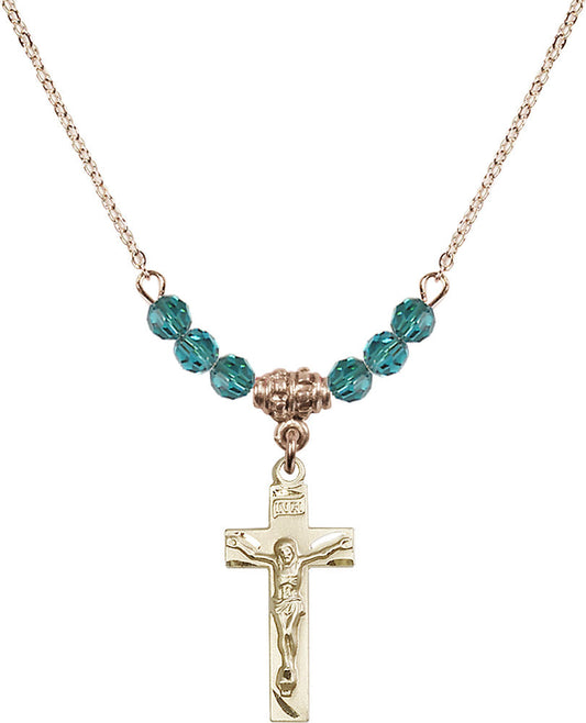 14kt Gold Filled Crucifix Birthstone Necklace with Zircon Beads - 0006