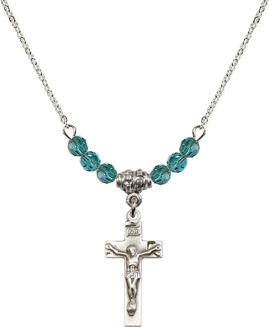 Sterling Silver Crucifix Birthstone Necklace with Zircon Beads - 0006