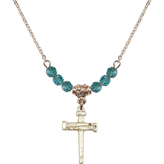 14kt Gold Filled Nail Cross Birthstone Necklace with Zircon Beads - 0012