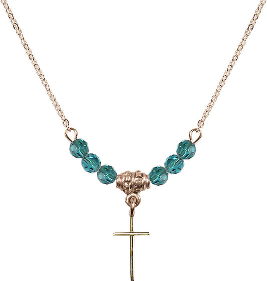 14kt Gold Filled Cross Birthstone Necklace with Zircon Beads - 0014