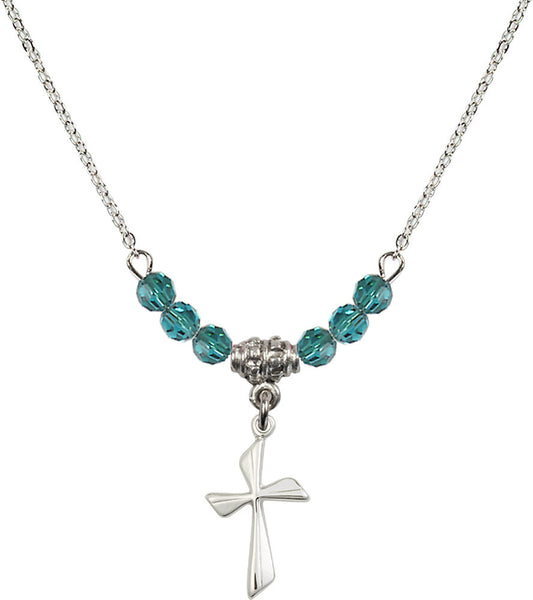 Sterling Silver Cross Birthstone Necklace with Zircon Beads - 0016