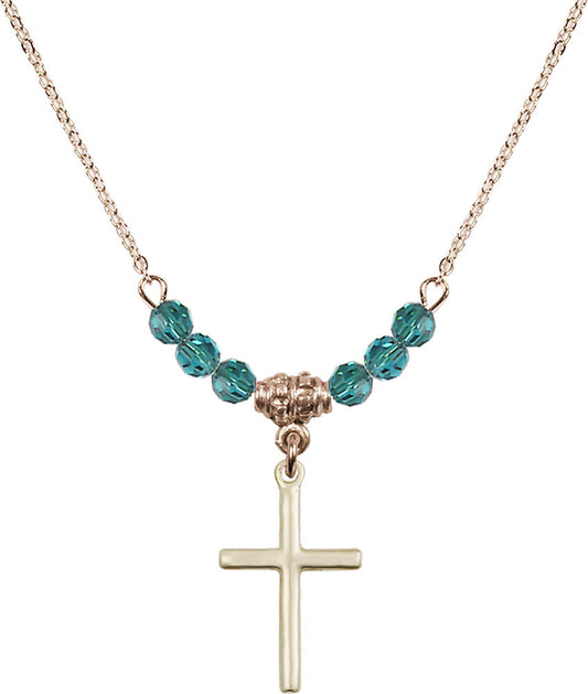 14kt Gold Filled Cross Birthstone Necklace with Zircon Beads - 0017