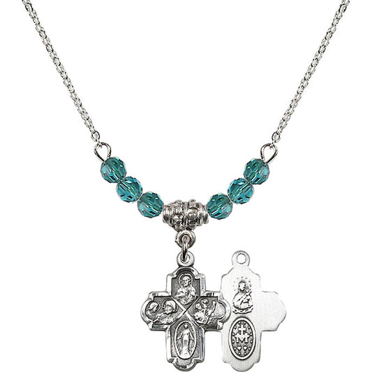 Sterling Silver 4-Way Birthstone Necklace with Zircon Beads - 0047