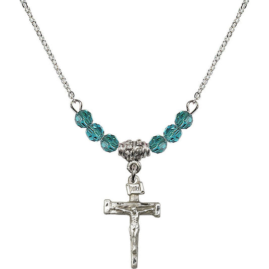 Sterling Silver Nail Crucifix Birthstone Necklace with Zircon Beads - 0072