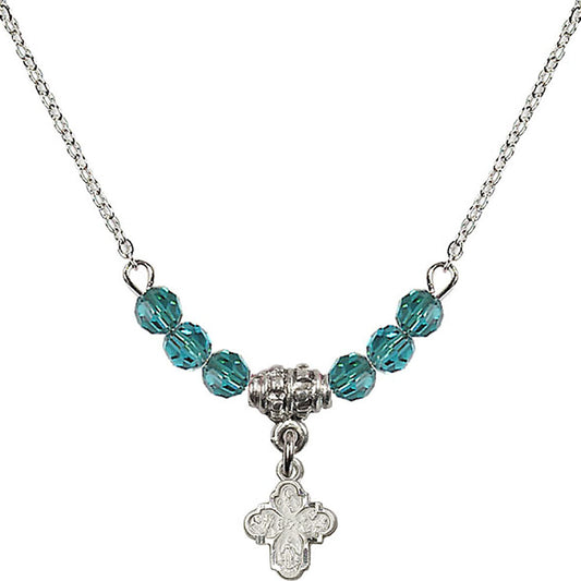 Sterling Silver 4-Way Birthstone Necklace with Zircon Beads - 0207