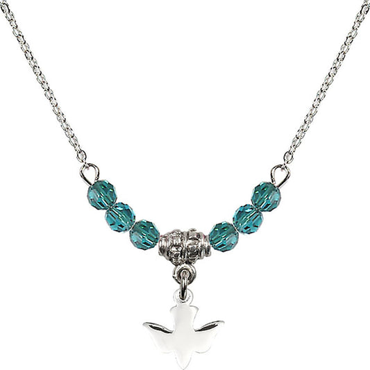 Sterling Silver Holy Spirit Birthstone Necklace with Zircon Beads - 0225