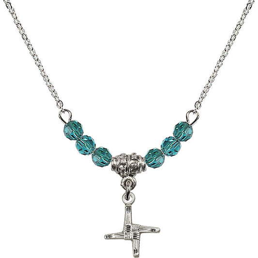 Sterling Silver Saint Brigid Cross Birthstone Necklace with Zircon Beads - 0291