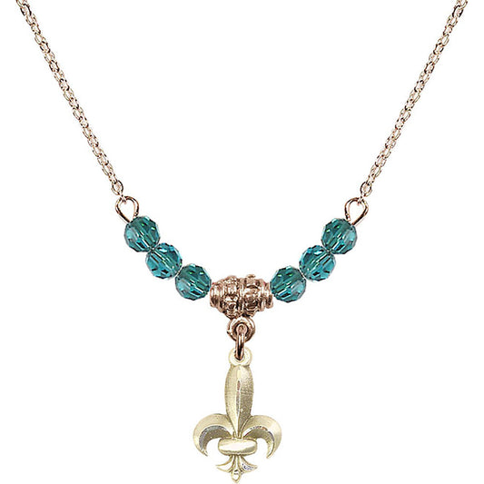 14kt Gold Filled Fleur de Lis Birthstone Necklace with Zircon Beads - 0293