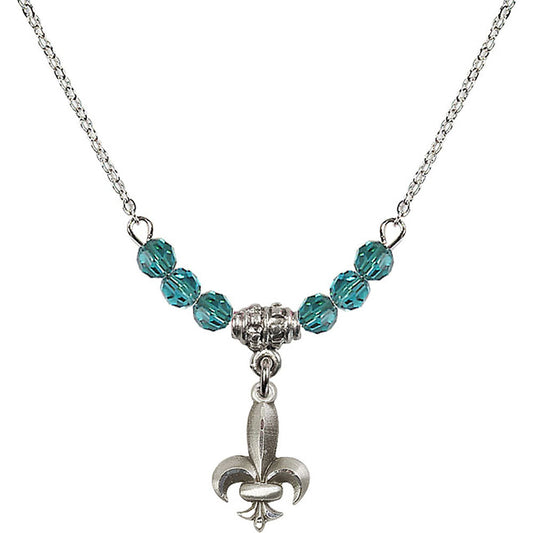 Sterling Silver Fleur de Lis Birthstone Necklace with Zircon Beads - 0293