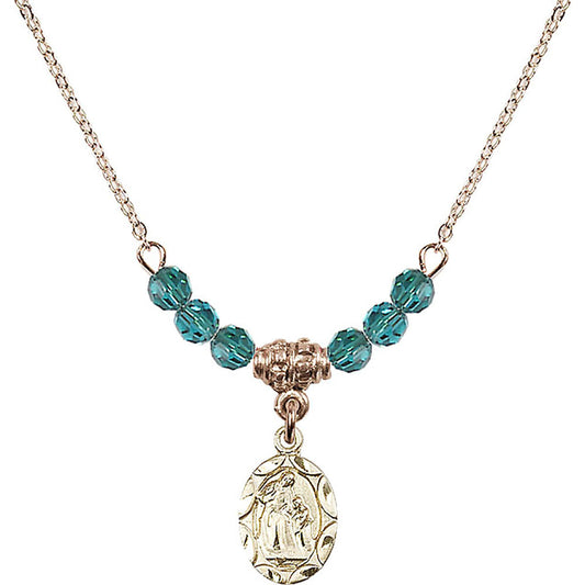 14kt Gold Filled Saint Ann Birthstone Necklace with Zircon Beads - 0301