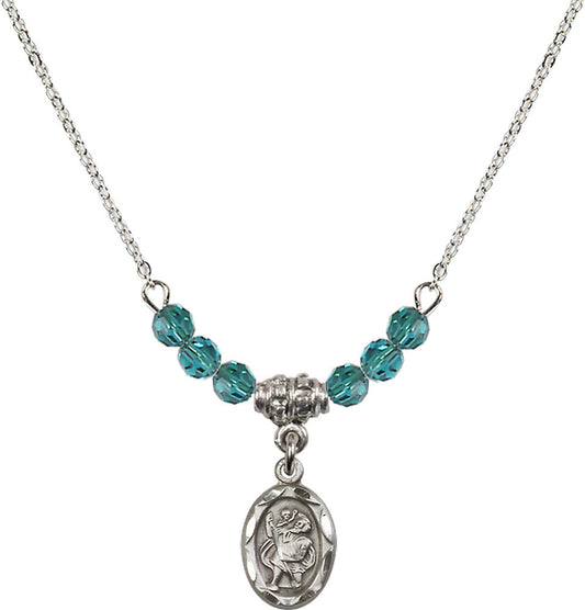 Sterling Silver Saint Christopher Birthstone Necklace with Zircon Beads - 0301