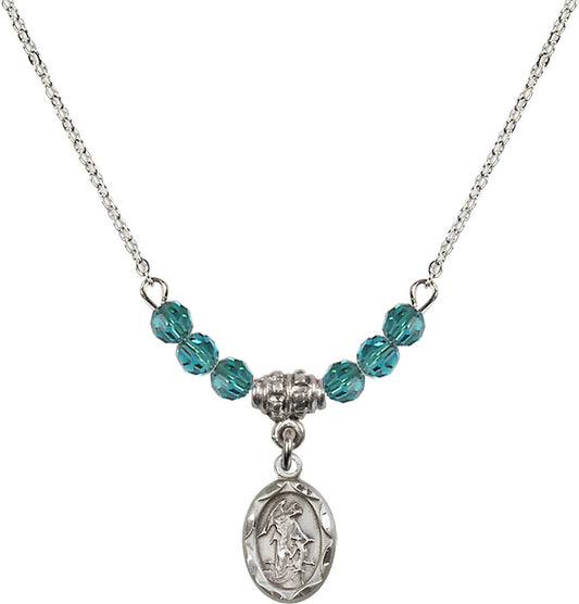 Sterling Silver Guardian Angel Birthstone Necklace with Zircon Beads - 0301