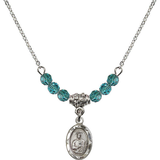 Sterling Silver Saint Jude Birthstone Necklace with Zircon Beads - 0301