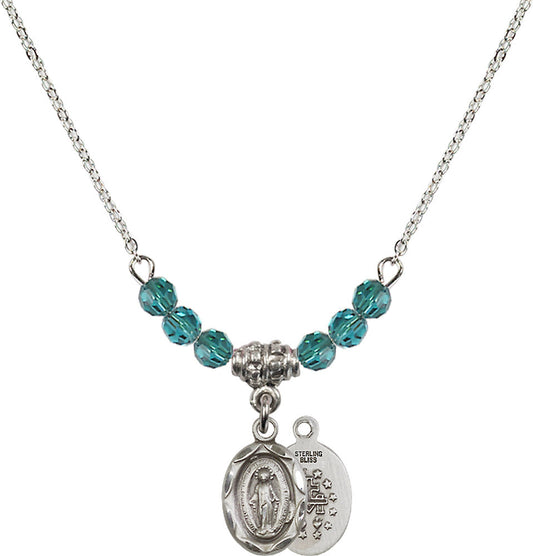 Sterling Silver Miraculous Birthstone Necklace with Zircon Beads - 0301