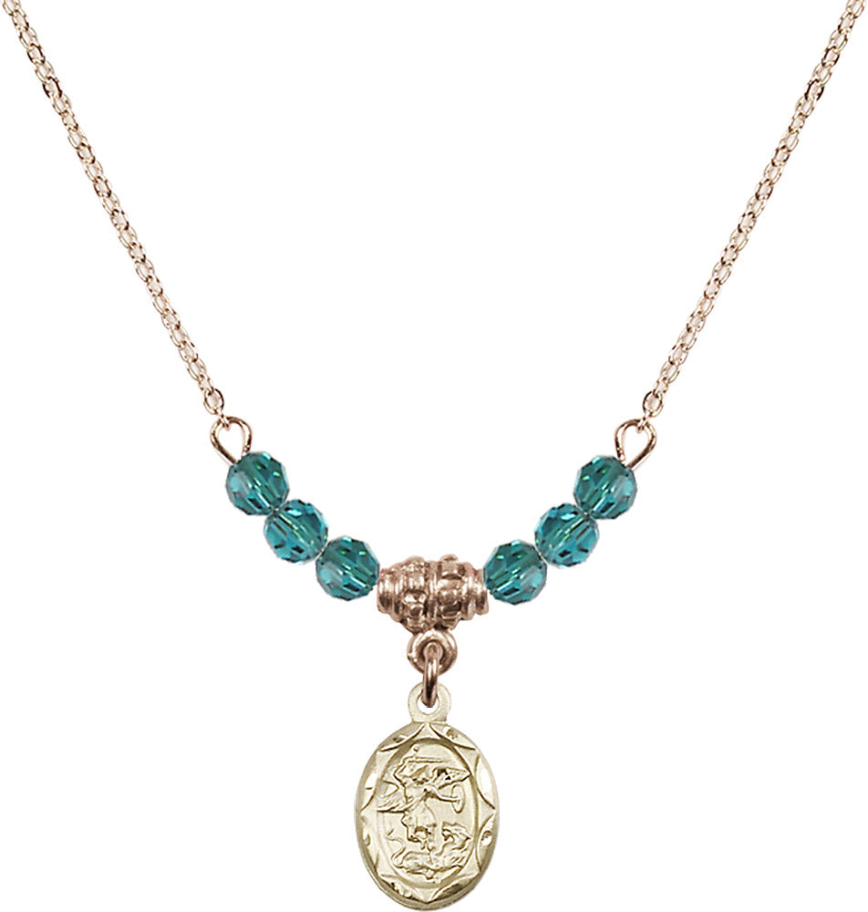 14kt Gold Filled Saint Michael the Archangel Birthstone Necklace with Zircon Beads - 0301