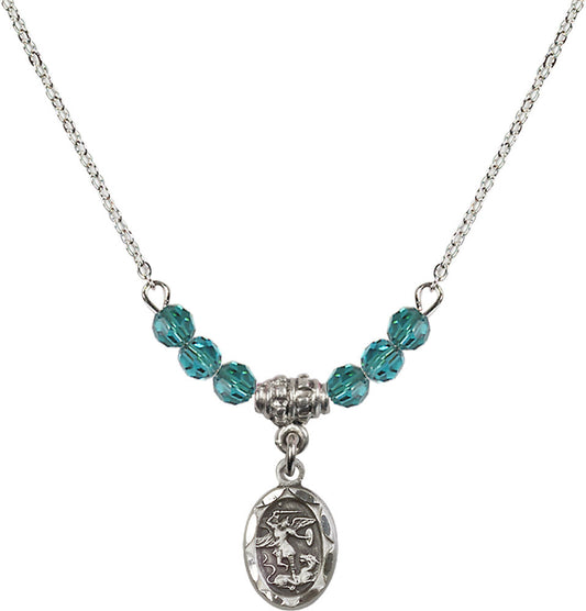 Sterling Silver Saint Michael the Archangel Birthstone Necklace with Zircon Beads - 0301