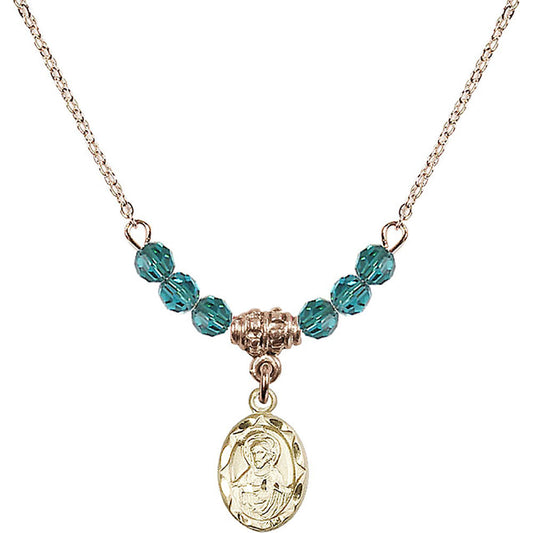 14kt Gold Filled Scapular Birthstone Necklace with Zircon Beads - 0301