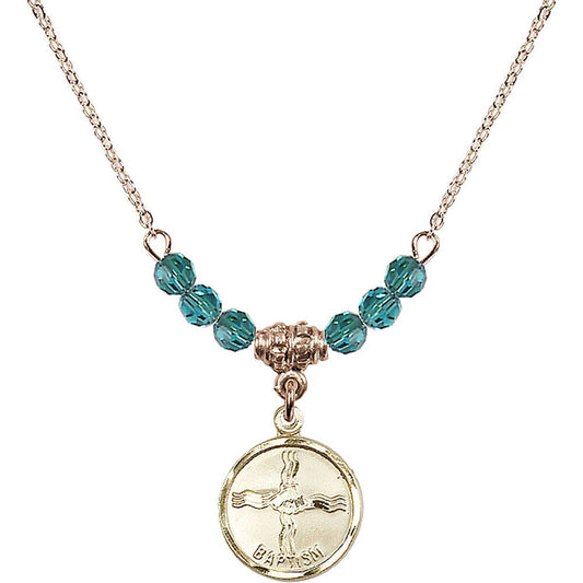14kt Gold Filled Baptism Birthstone Necklace with Zircon Beads - 0601