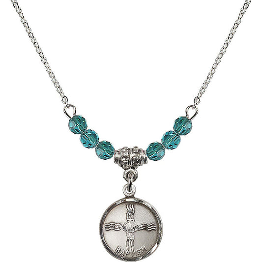 Sterling Silver Baptism Birthstone Necklace with Zircon Beads - 0601