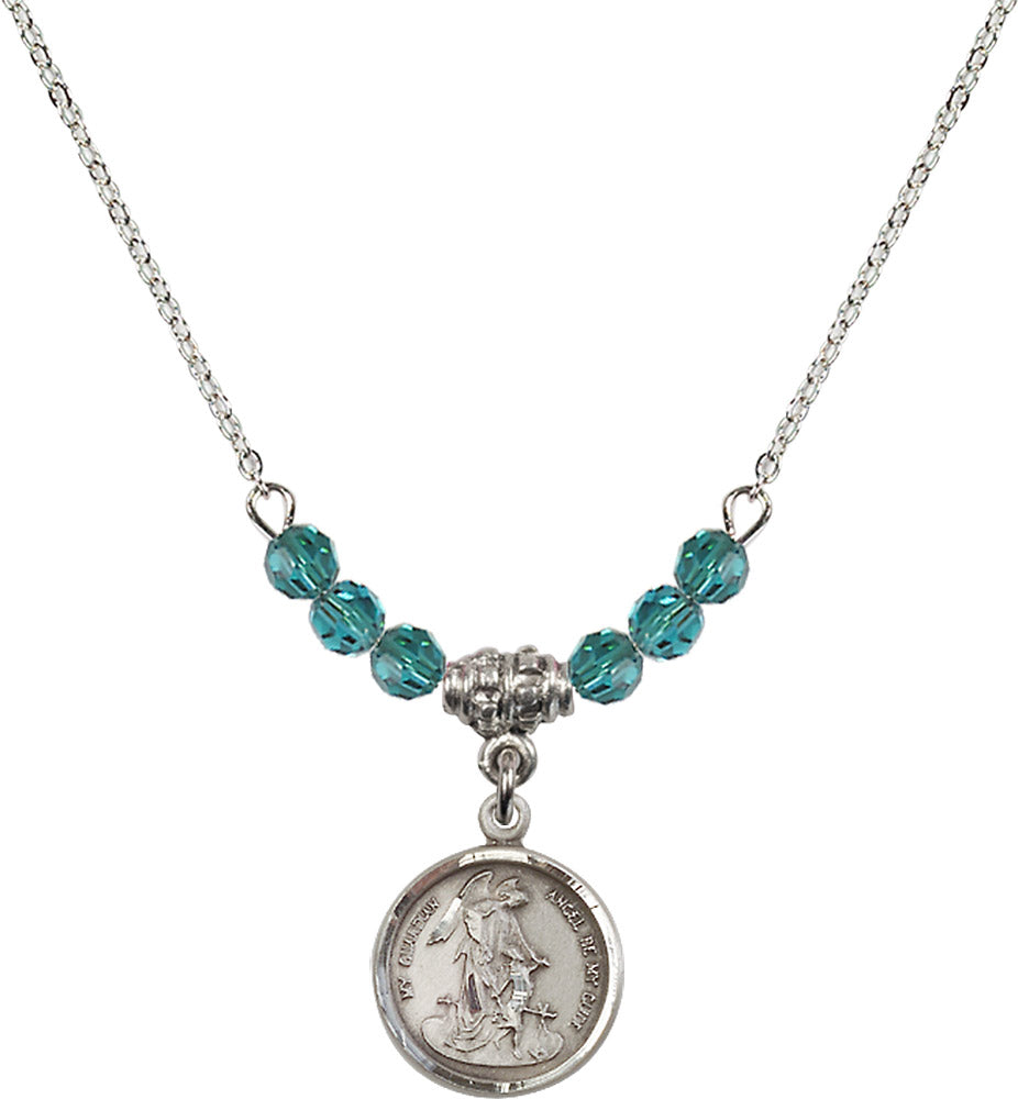 Sterling Silver Guardian Angel Birthstone Necklace with Zircon Beads - 0601