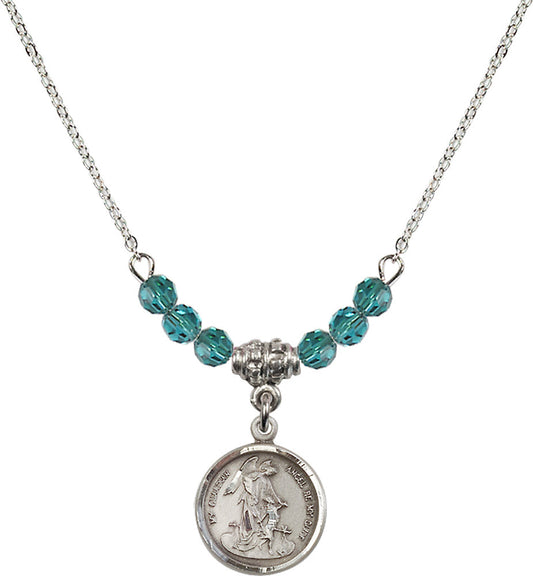 Sterling Silver Guardian Angel Birthstone Necklace with Zircon Beads - 0601