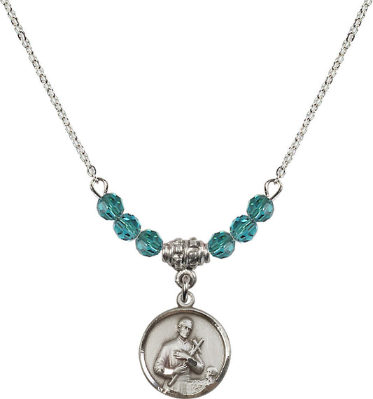Sterling Silver Saint Gerard Birthstone Necklace with Zircon Beads - 0601