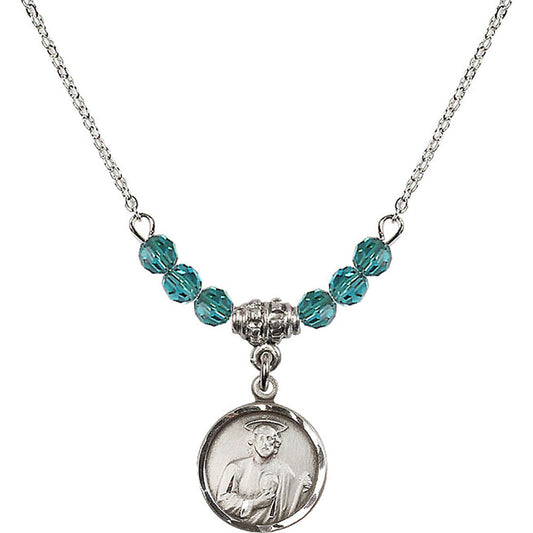 Sterling Silver Saint Jude Birthstone Necklace with Zircon Beads - 0601