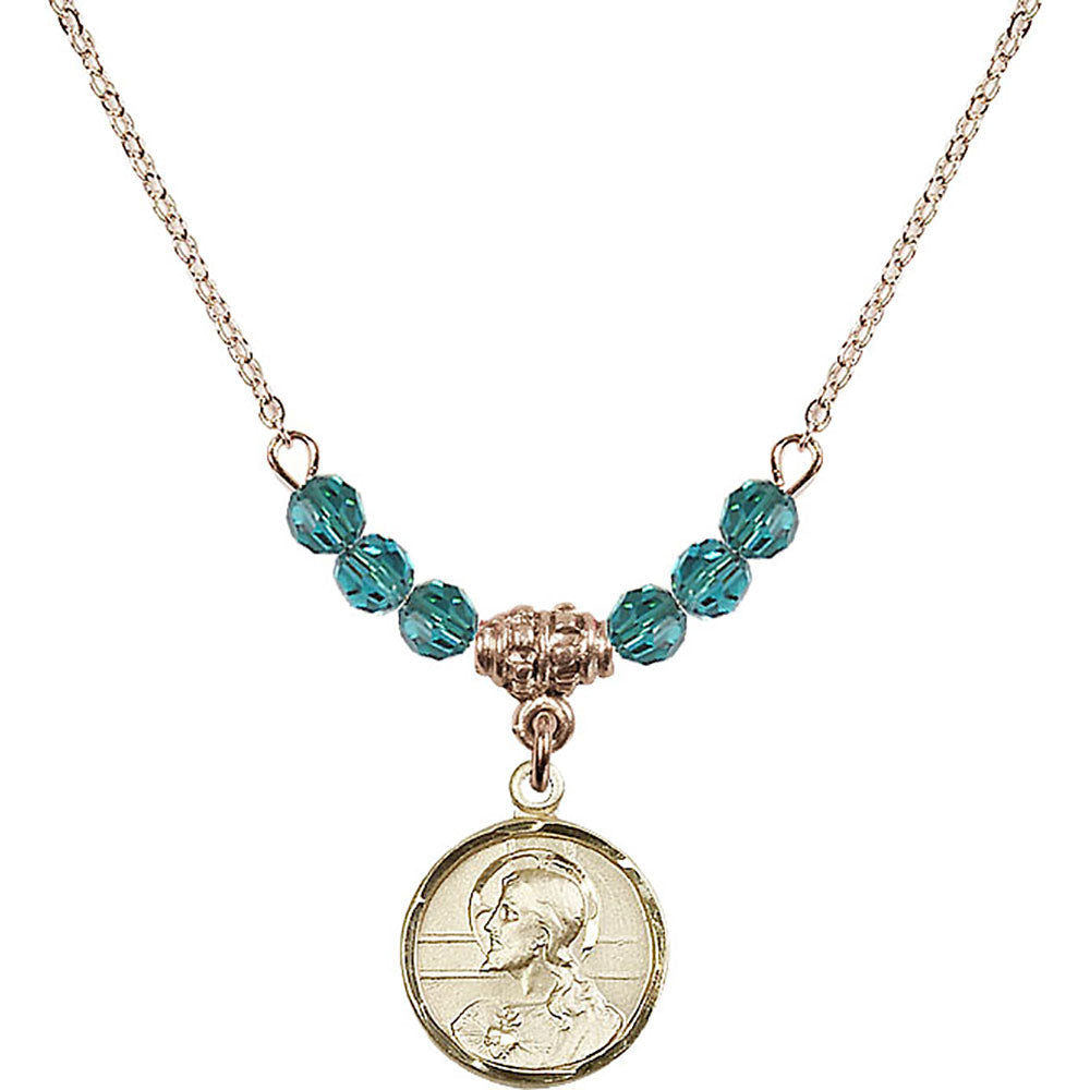 14kt Gold Filled Scapular Birthstone Necklace with Zircon Beads - 0601