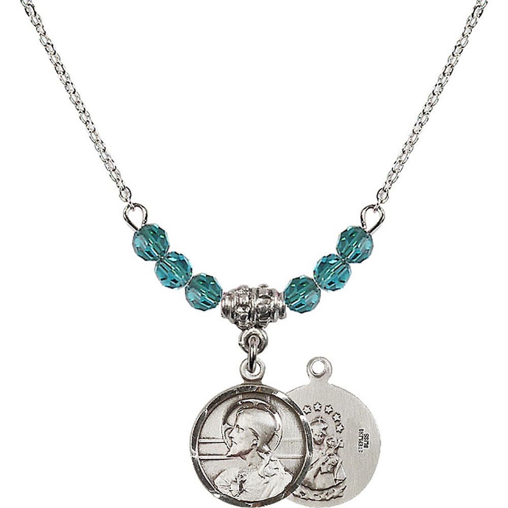 Sterling Silver Scapular Birthstone Necklace with Zircon Beads - 0601
