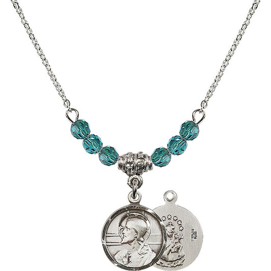 Sterling Silver Scapular Birthstone Necklace with Zircon Beads - 0601