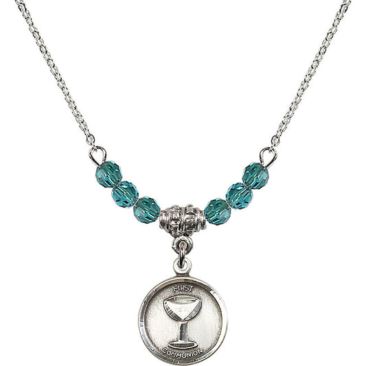 Sterling Silver Communion Birthstone Necklace with Zircon Beads - 0601