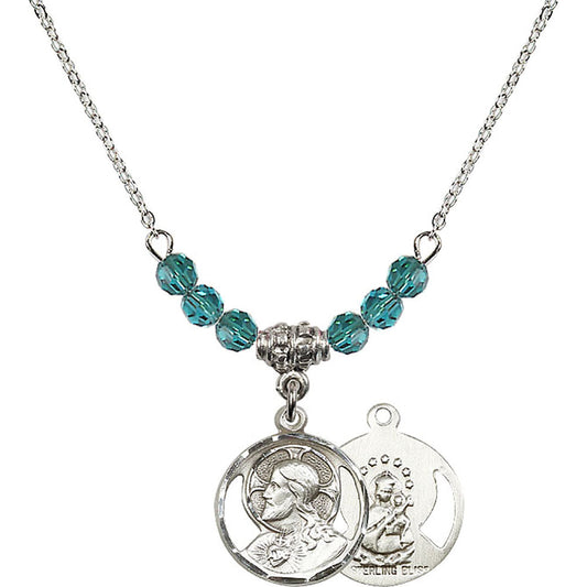 Sterling Silver Scapular Birthstone Necklace with Zircon Beads - 0611