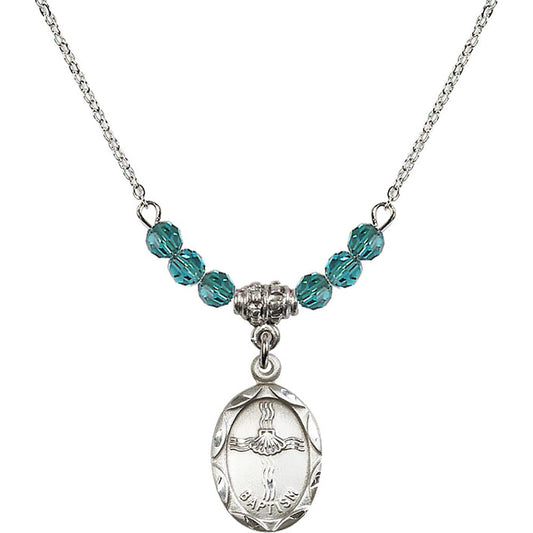 Sterling Silver Baptism Birthstone Necklace with Zircon Beads - 0612