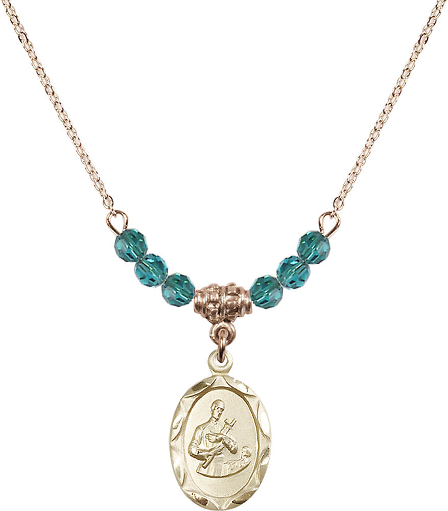 14kt Gold Filled Saint Gerard Birthstone Necklace with Zircon Beads - 0612