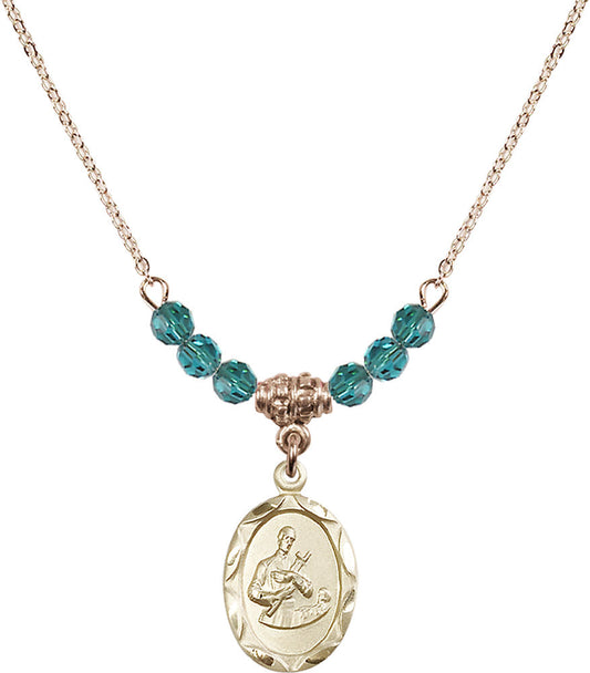 14kt Gold Filled Saint Gerard Birthstone Necklace with Zircon Beads - 0612