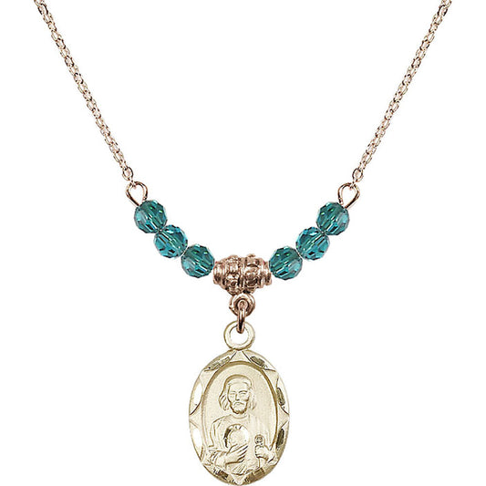 14kt Gold Filled Saint Jude Birthstone Necklace with Zircon Beads - 0612
