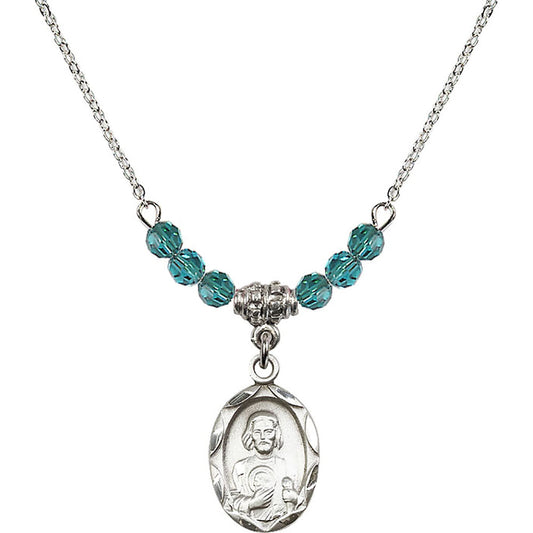 Sterling Silver Saint Jude Birthstone Necklace with Zircon Beads - 0612