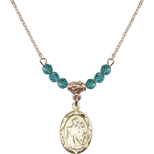 14kt Gold Filled Saint Joseph Birthstone Necklace with Zircon Beads - 0612