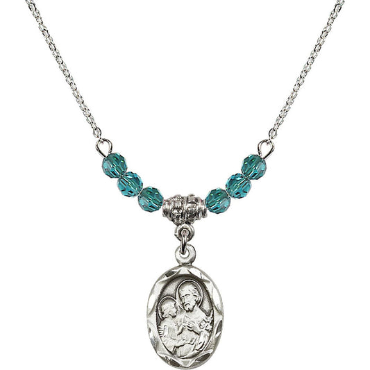 Sterling Silver Saint Joseph Birthstone Necklace with Zircon Beads - 0612