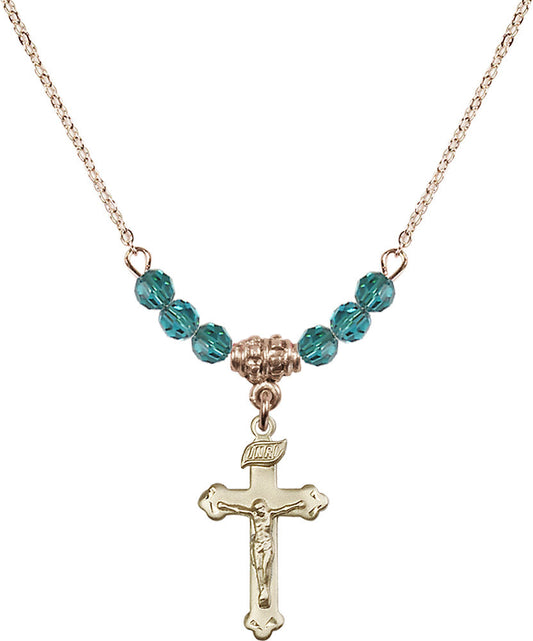 14kt Gold Filled Crucifix Birthstone Necklace with Zircon Beads - 0669