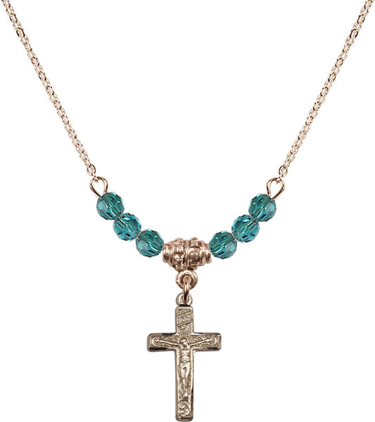14kt Gold Filled Crucifix Birthstone Necklace with Zircon Beads - 0672