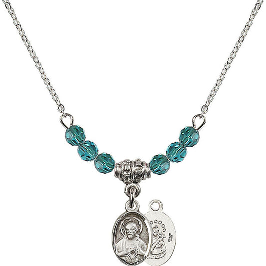 Sterling Silver Scapular Birthstone Necklace with Zircon Beads - 0702