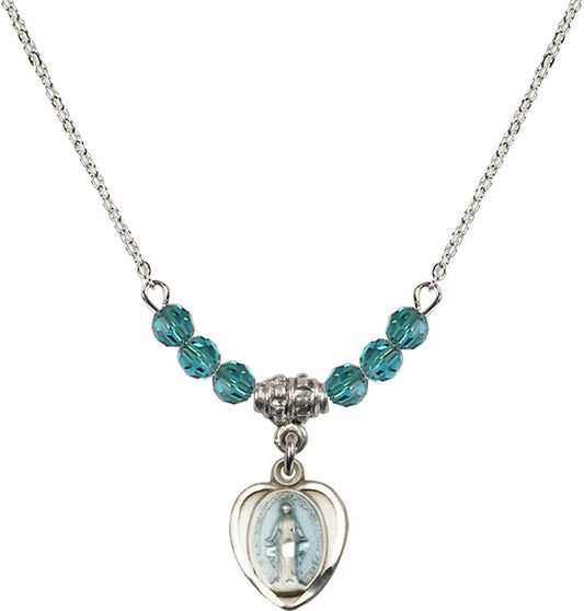 Sterling Silver Miraculous Birthstone Necklace with Zircon Beads - 0706