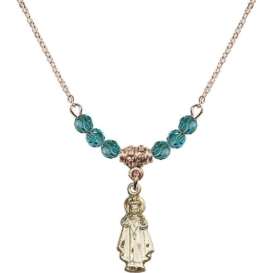 14kt Gold Filled Infant of Prague Birthstone Necklace with Zircon Beads - 0823